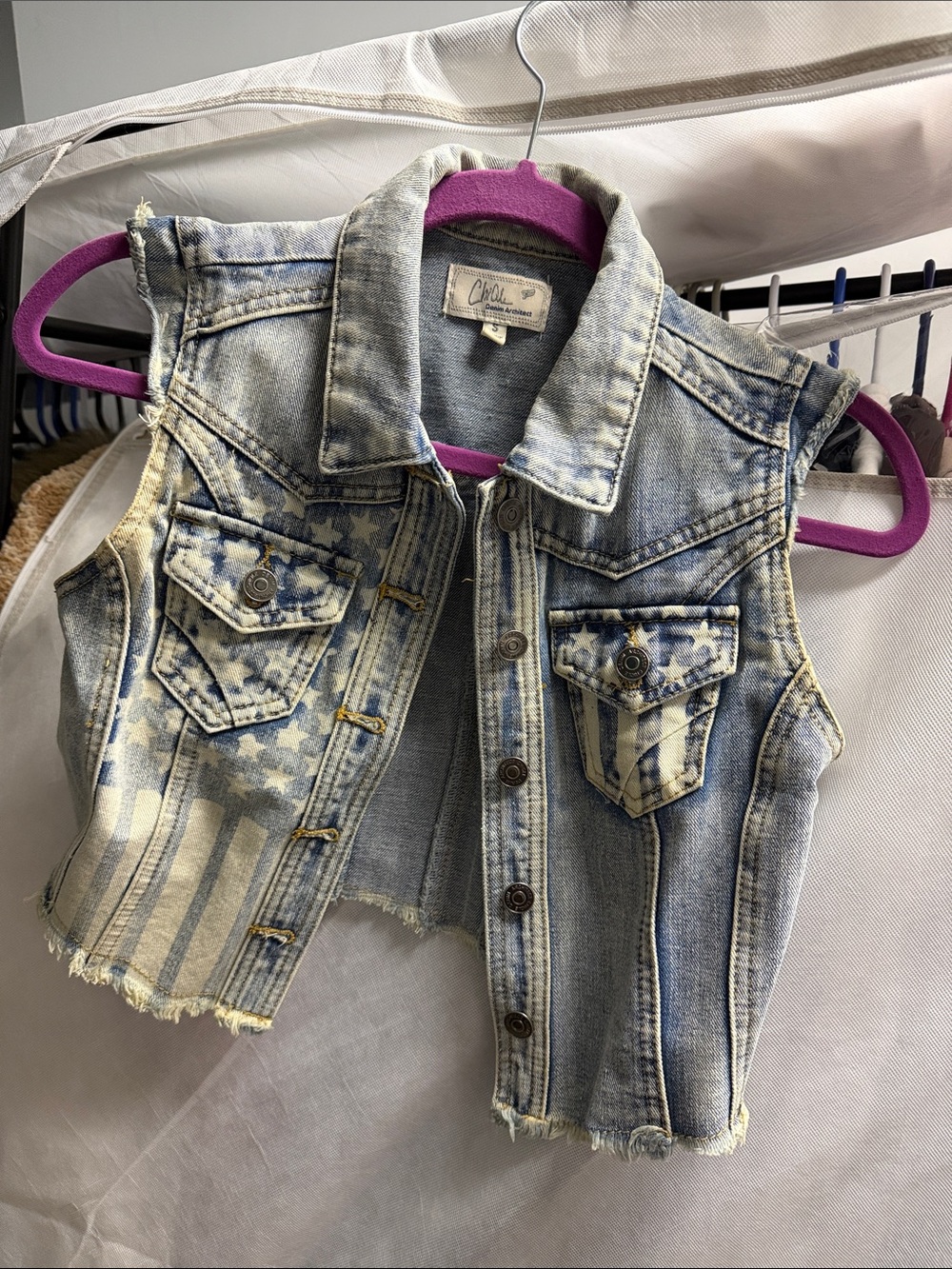 Chilli USA Flag Print Denim Vest